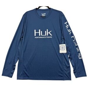 Huk Performance Fishing Shirt Mens Large Blue Long Sleeve UPF 50 ICE Technology